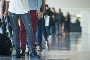 job candidates waiting in line