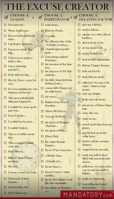 excuse maker checklist