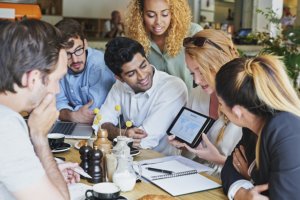 group of diverse professionals working together