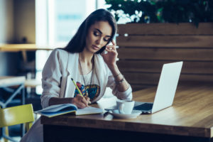 woman working at table