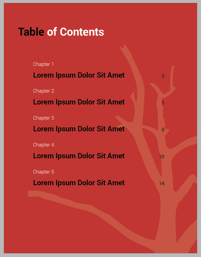Table of Contents Example 